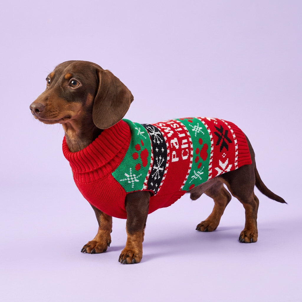 Dachshund in the Pawsome Christmas sweater