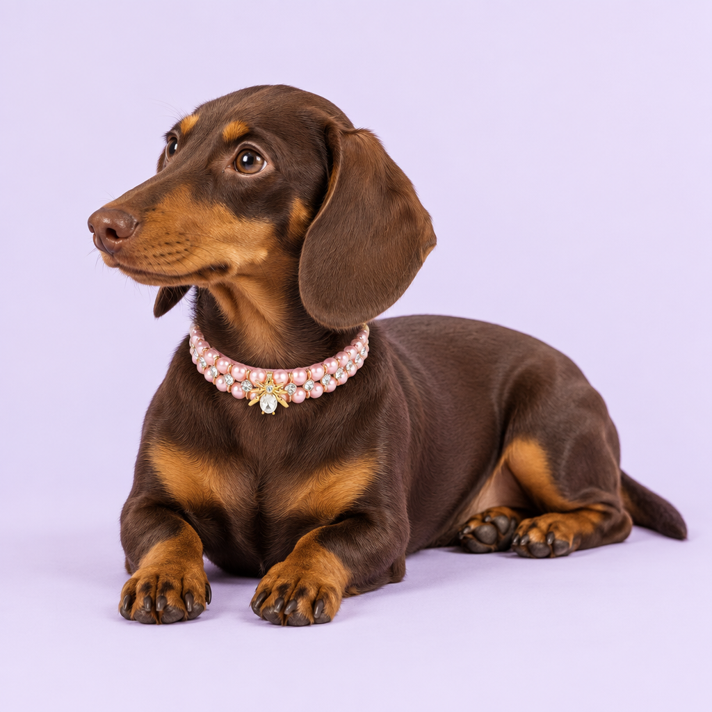 Dachshund lounging and looking left