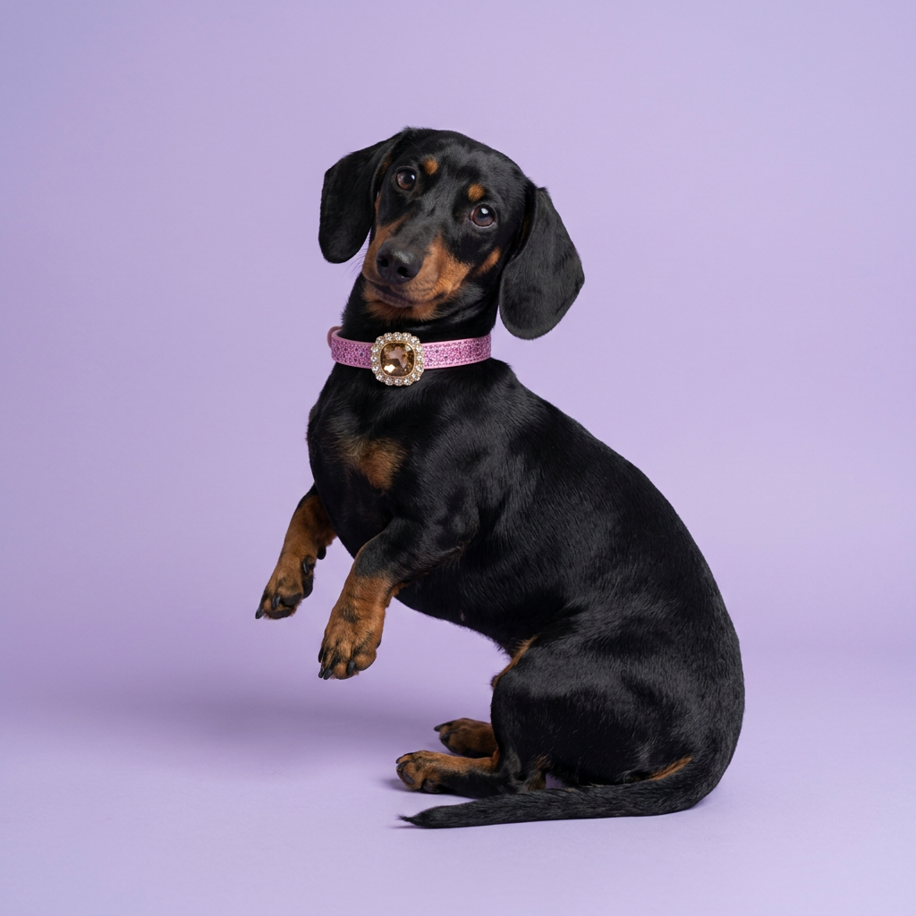 Dachshund seated and looking back