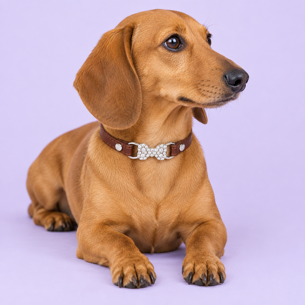 Dachshund with brown collar