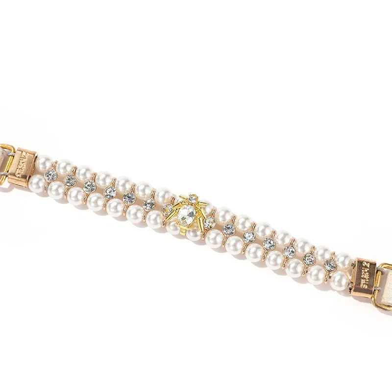 White Pearl & Rhinestone Beetle Pet Collar