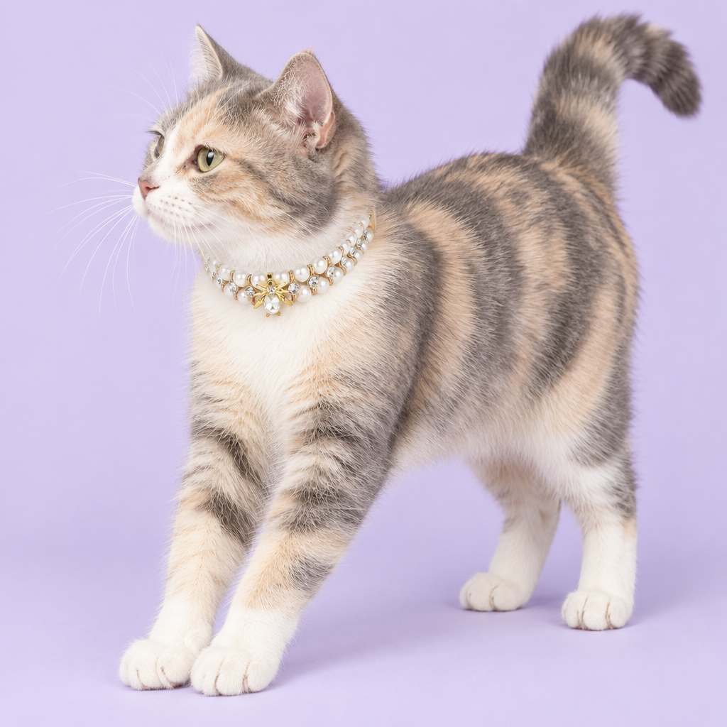 Dilute calico cat stretching
