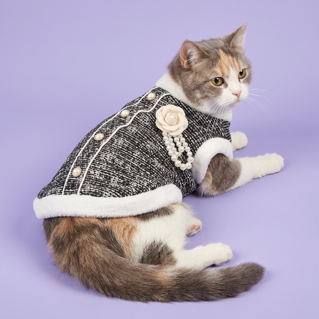 Dilute calico reclining in the tweed jacket