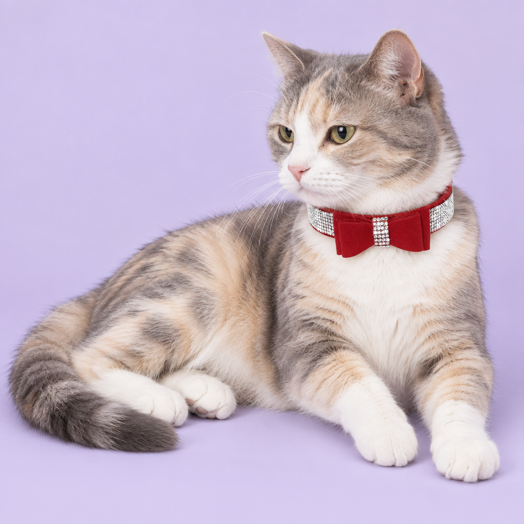 Dilute calico reclining naturally and looking left
