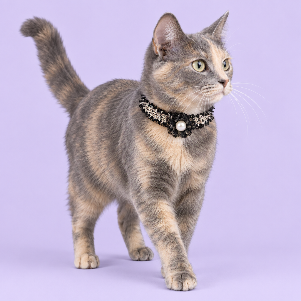 Dilute tortoiseshell with slimmer-looking collar