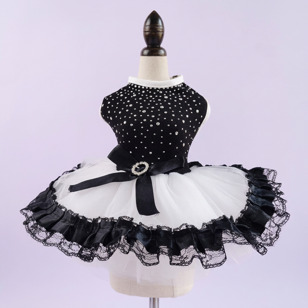 Dress on mannequin with pale-lavender background