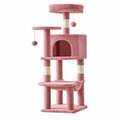 Dusty-pink cat tree on a square white background