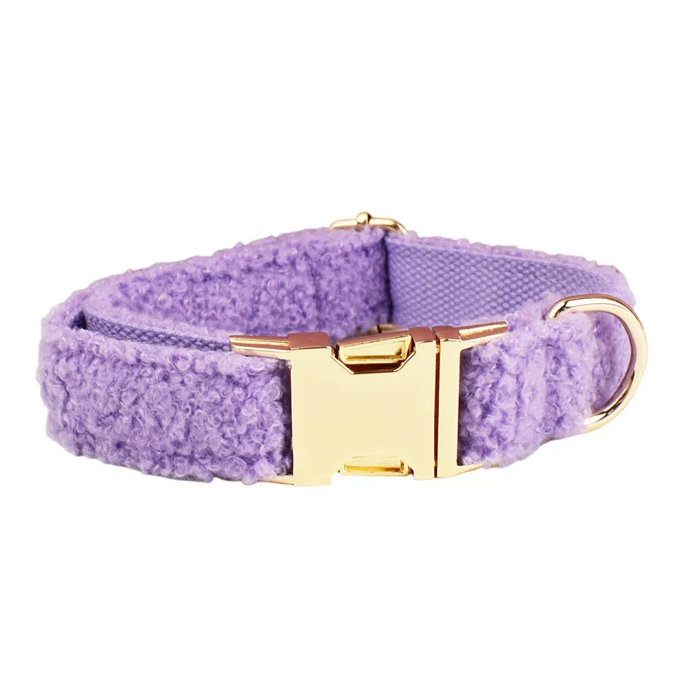 Light Purple Teddy Fleece Dog Collar, Bow Tie & Leash Set