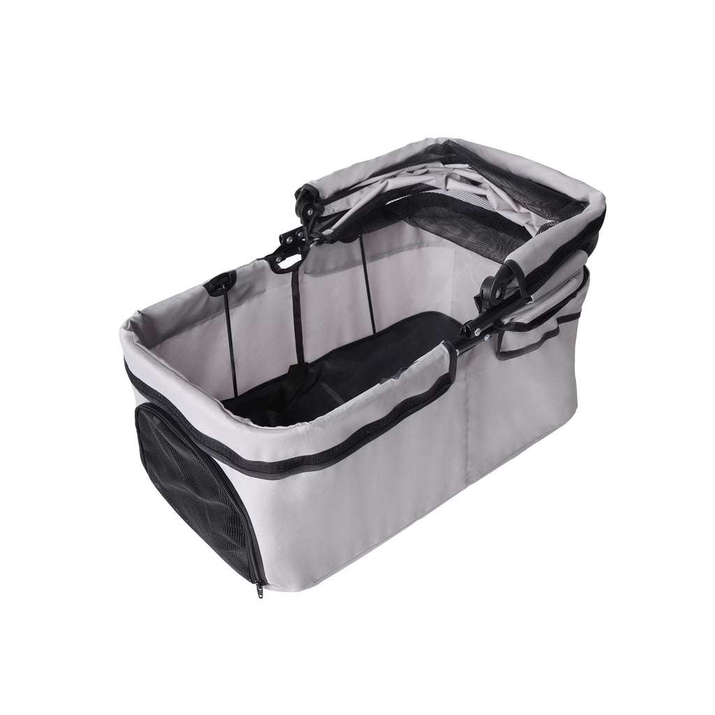 Gray 4-Wheel Pet Stroller with Detachable Carrier