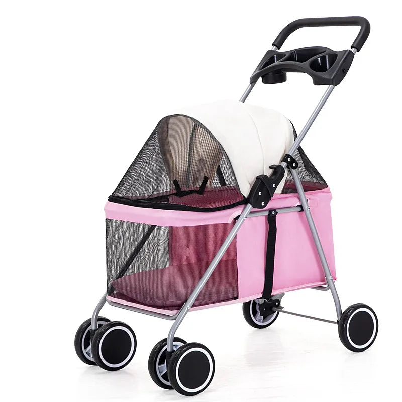 Pink Foldable Pet Stroller for Small Dogs and Cats