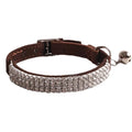 Brown Velvet Rhinestone Collar with Bell – Adjustable One-Size for Cats & Small Dogs
