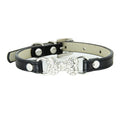 Black Rhinestone Bone Faux Leather Dog Collar