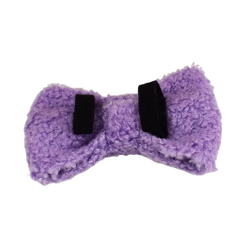 Light Purple Teddy Fleece Dog Collar, Bow Tie & Leash Set