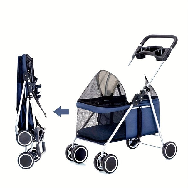Black Foldable Pet Stroller for Small Dogs and Cats