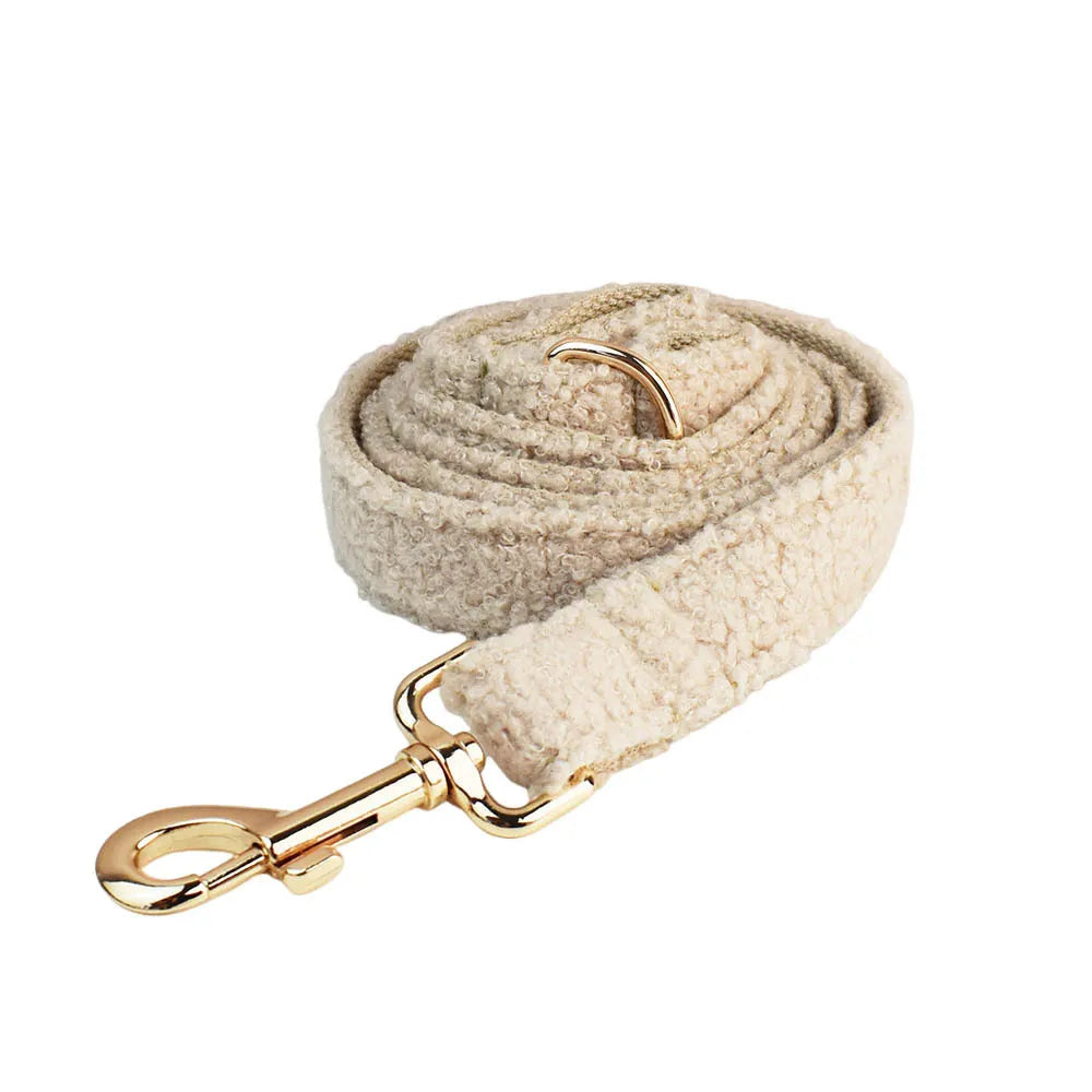 Beige Teddy Fleece Dog Collar & Leash Set