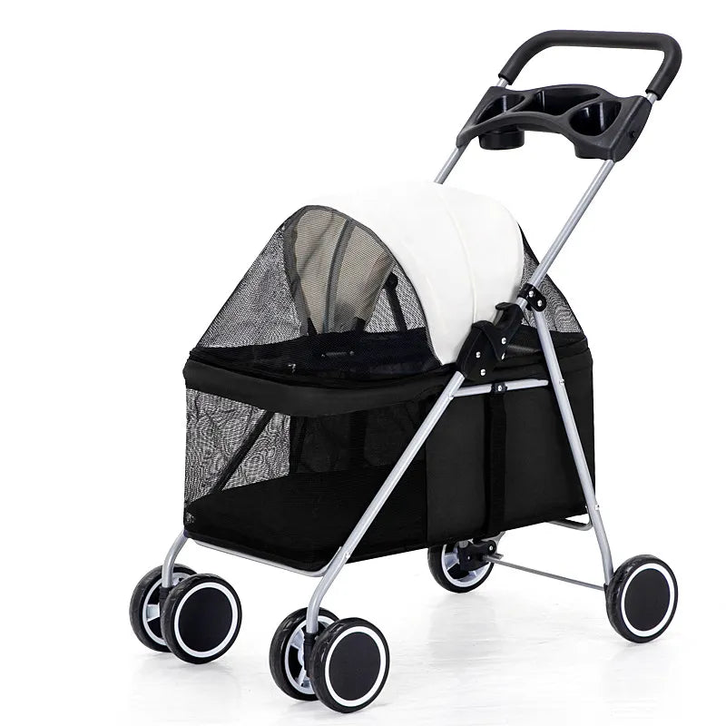 Black Foldable Pet Stroller for Small Dogs and Cats