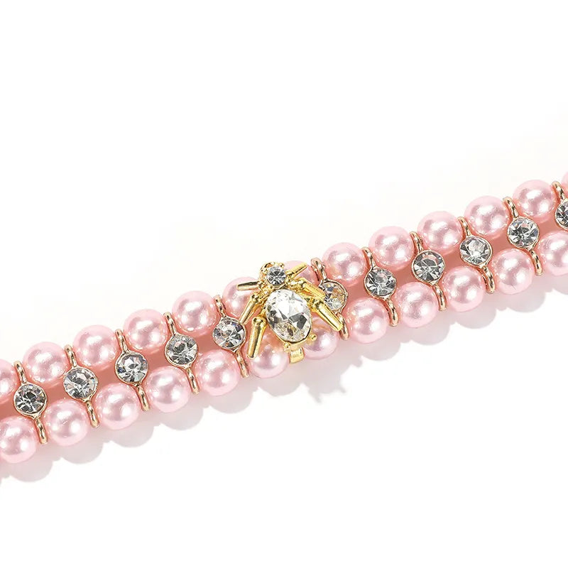 Pink Pearl & Rhinestone Beetle Pet Collar