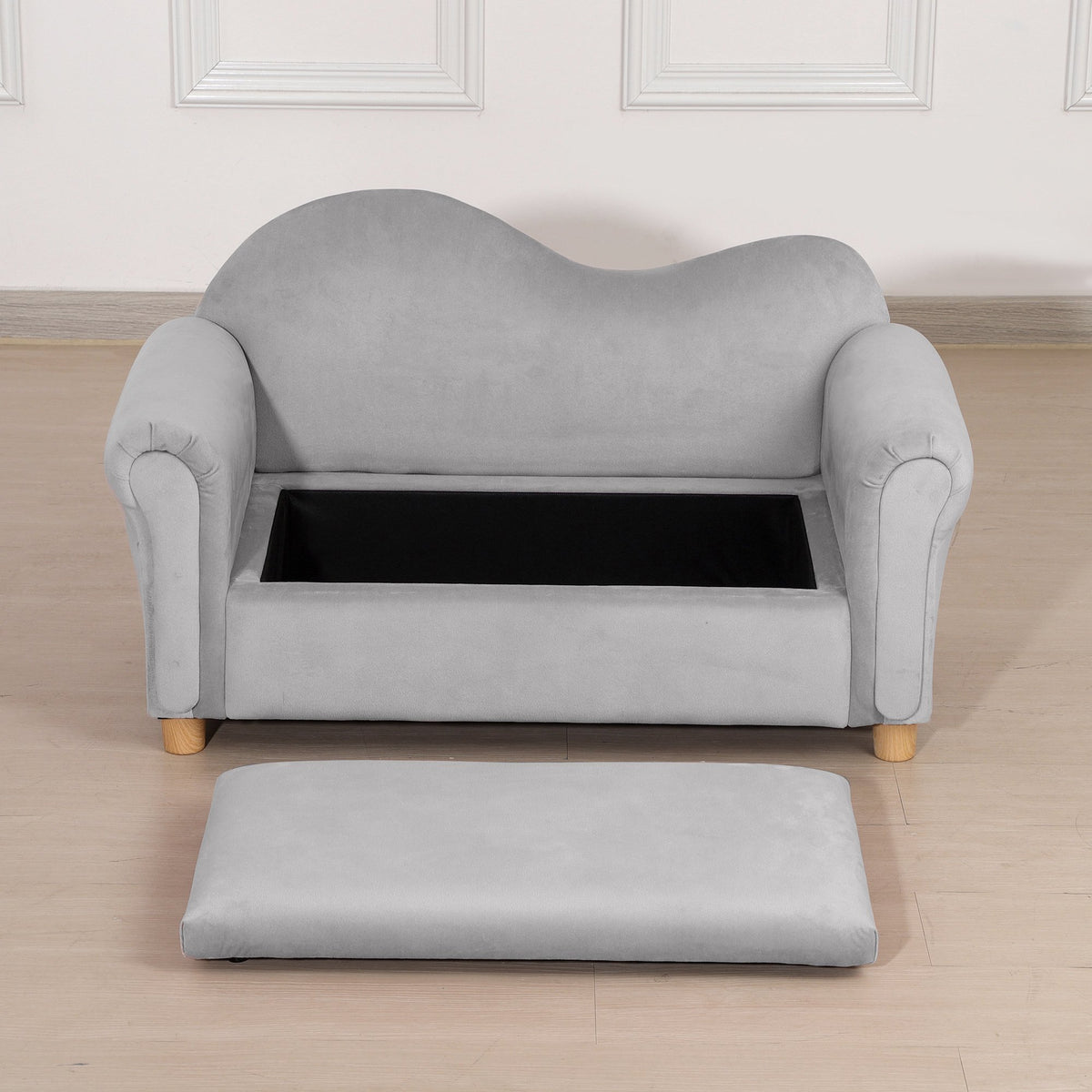 Gray Velvet Pet Sofa Bed with Storage