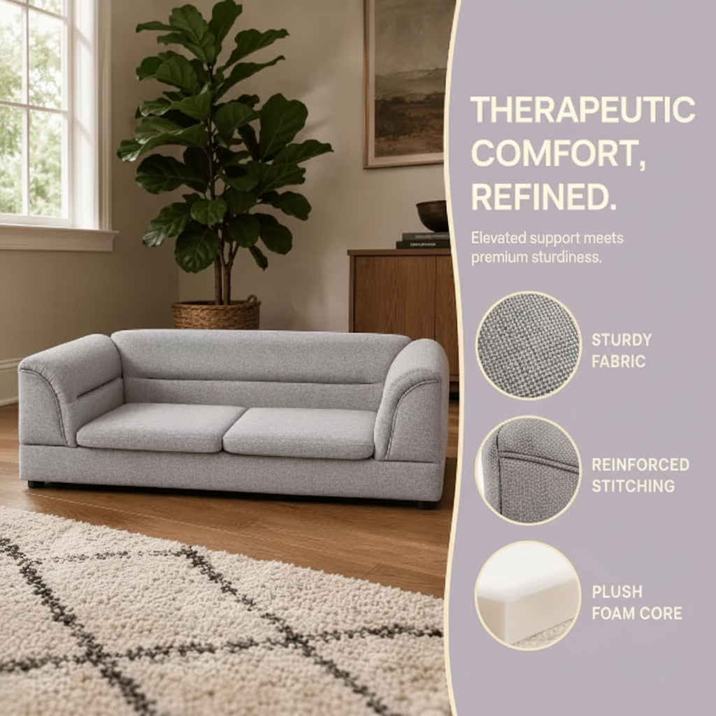 First pet sofa image with cream-and-lavender accents