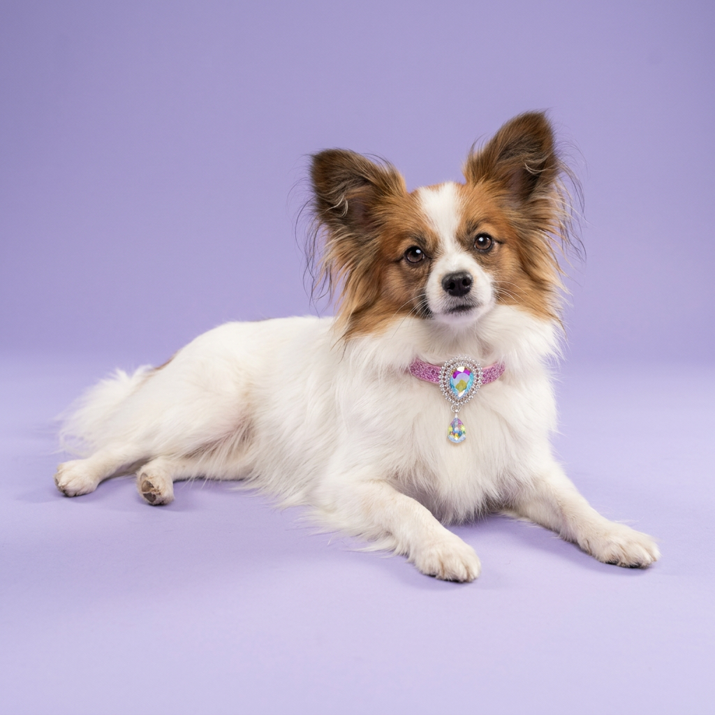 Floor-level Papillon resting on its side
