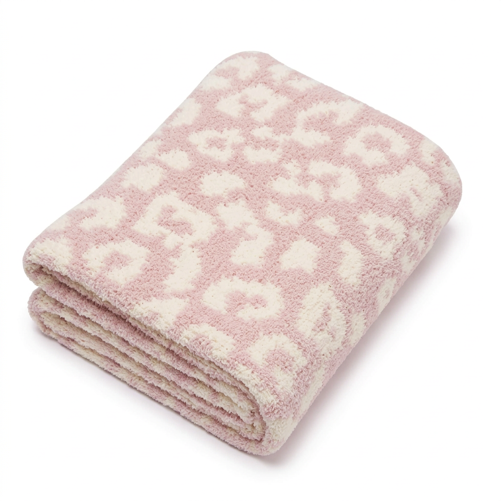Folded blanket in blush-pink and cream leopard print