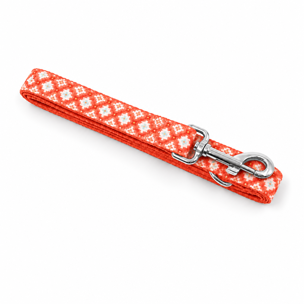 Folded orange geometric leash with silver hardware