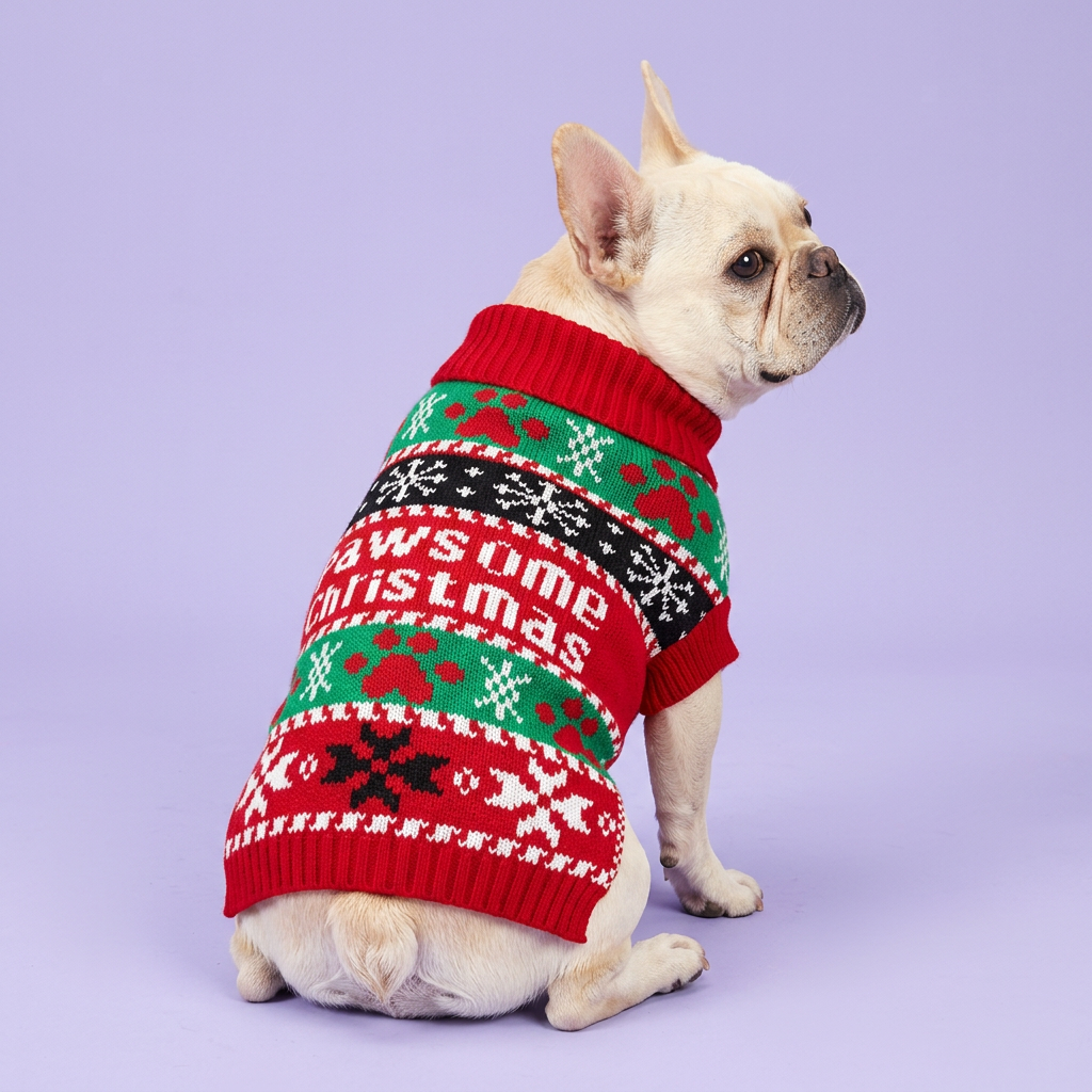 French bulldog in the Pawsome Christmas sweater