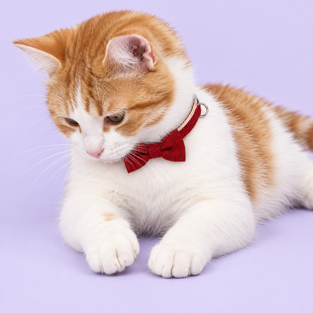 Ginger-and-white cat looking toward its paw