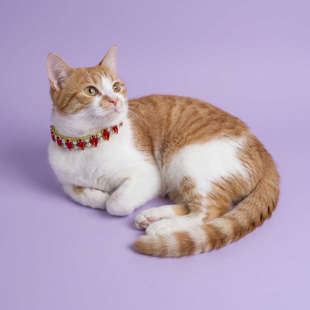 Ginger-and-white cat resting in a loose crescent