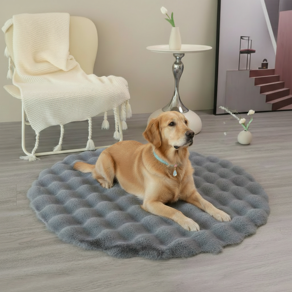 Golden Retriever Grey Rug Living Room