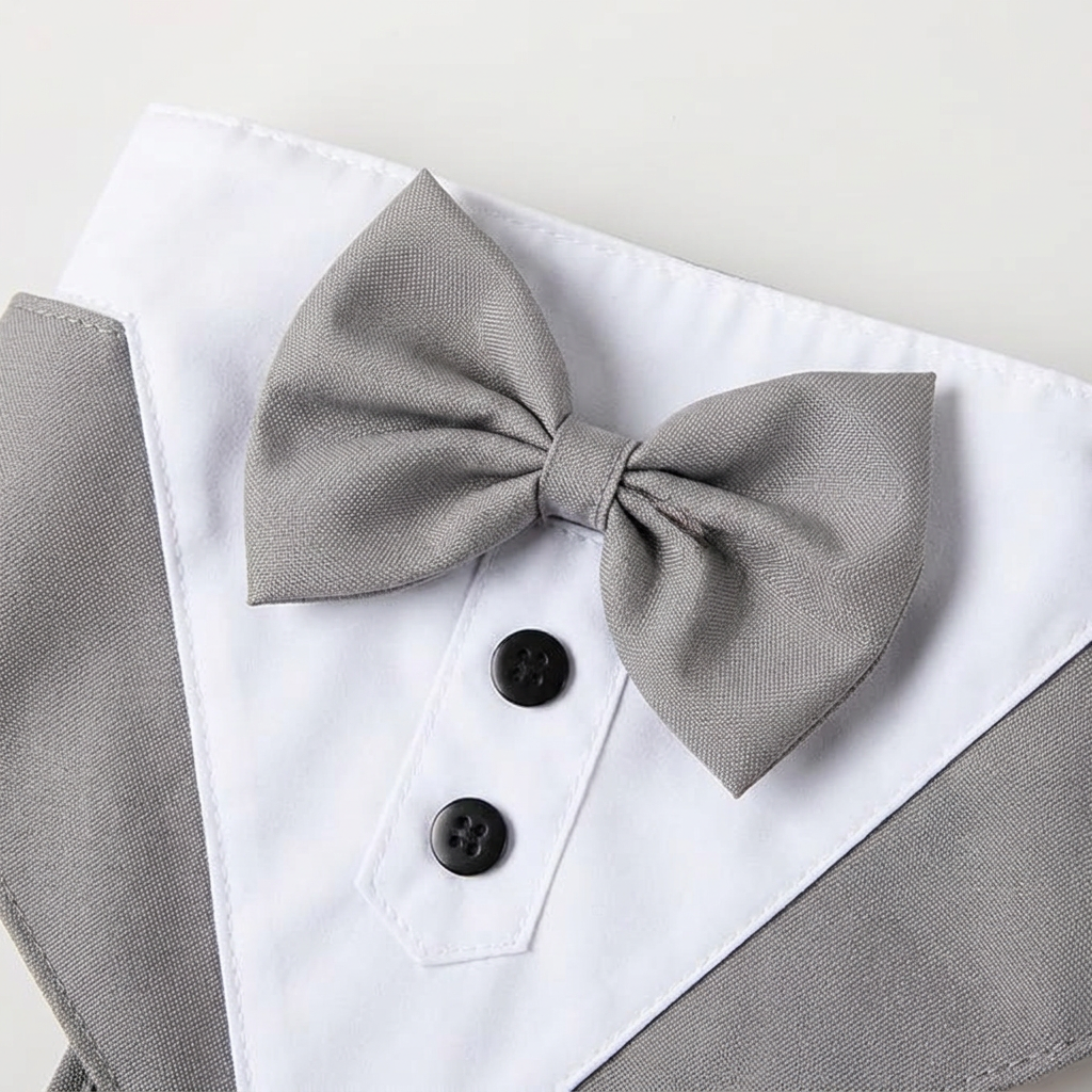 Gray bow tie and lapel close-up
