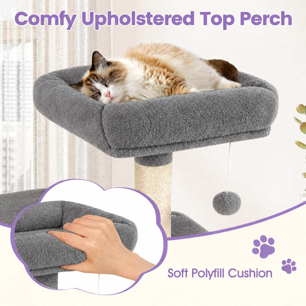 Gray cat tree top-perch graphic