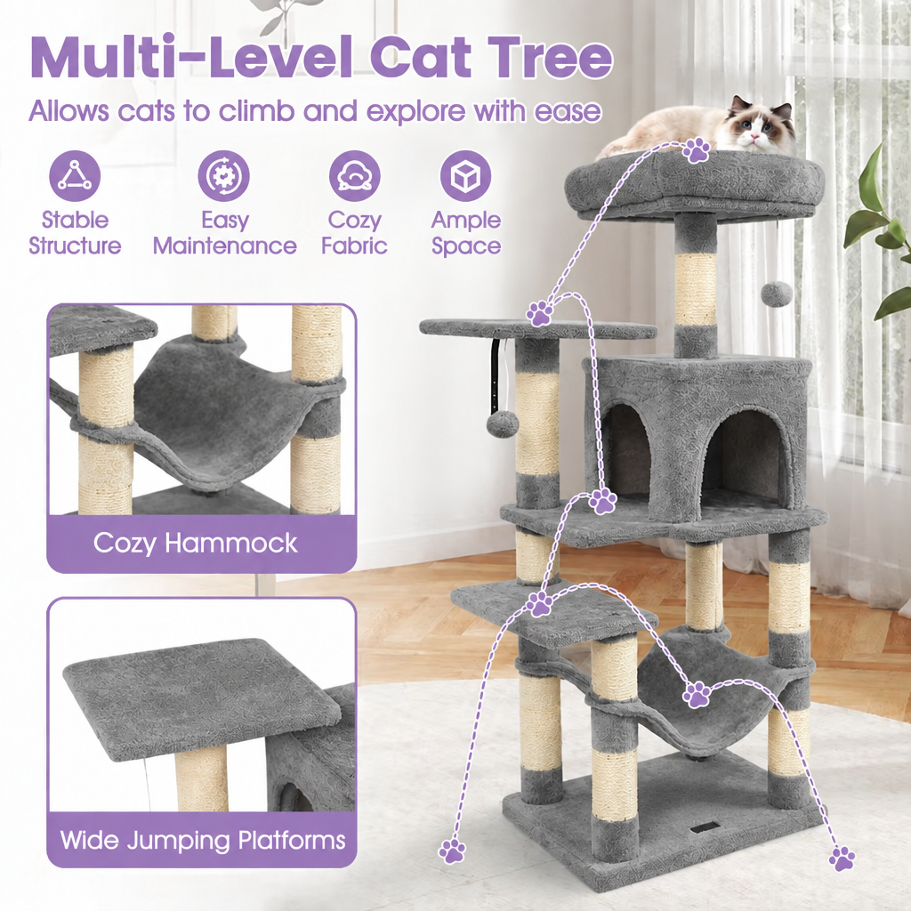 Gray multi-level cat tree graphic