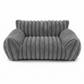 Charcoal grey ribbed channel-tufted plush pet sofa bed with rounded raised back and wide armrests, shown from the front on a white background
