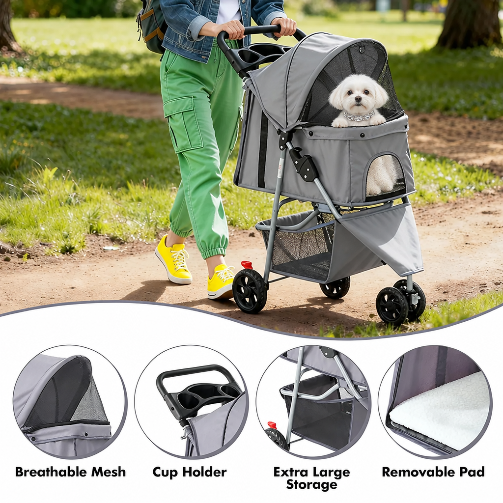Gray stroller feature graphic with Diamond Diva collar
