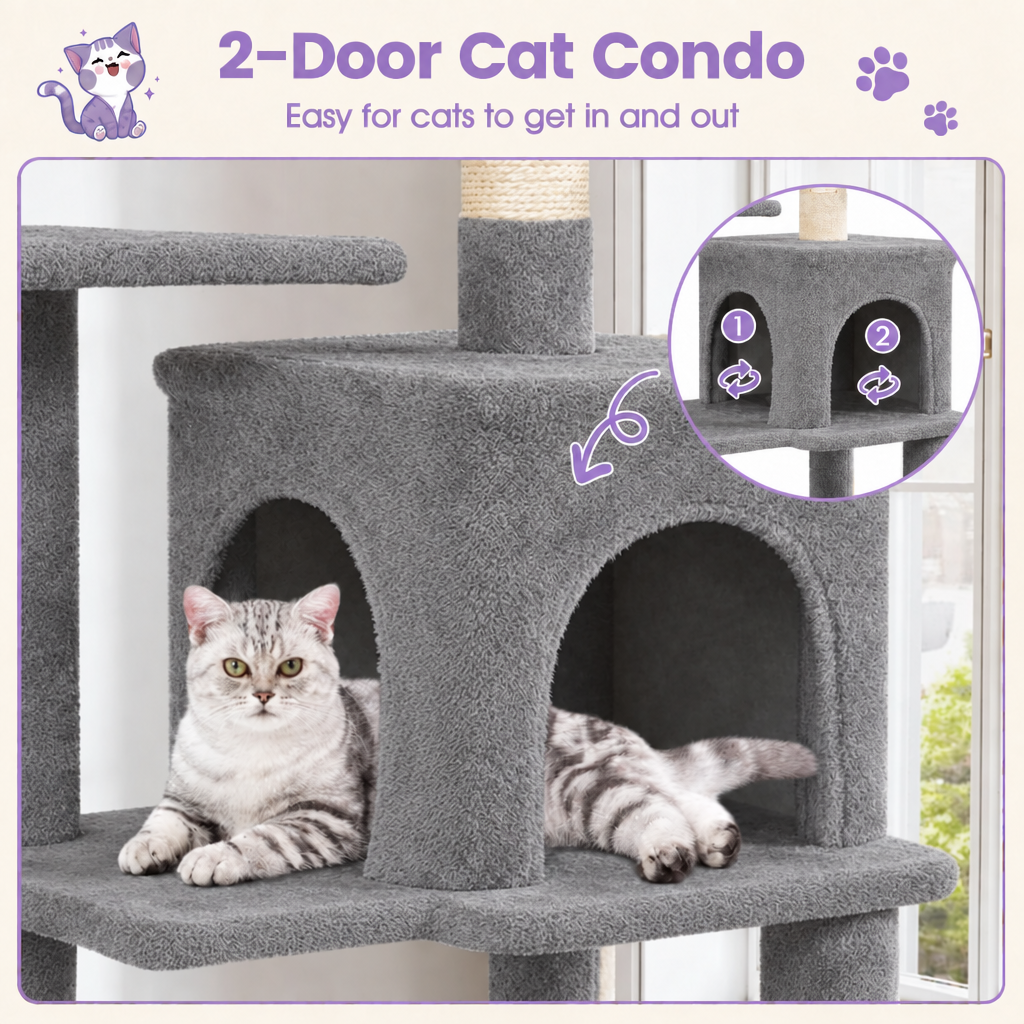 Gray two-door cat condo graphic
