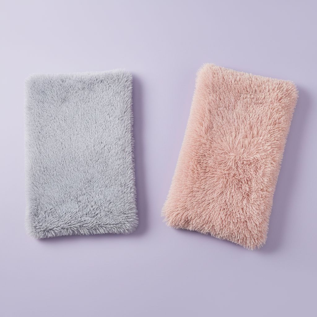 Grey and Pink Shag Mats on Lavender Background