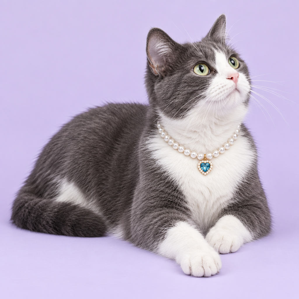 Grey-and-white cat reclining