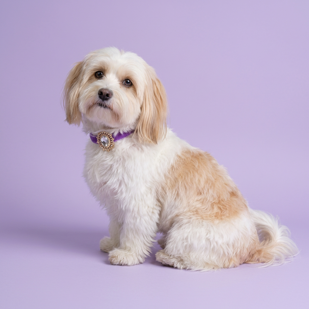 Havanese in a relaxed side-on seated pose