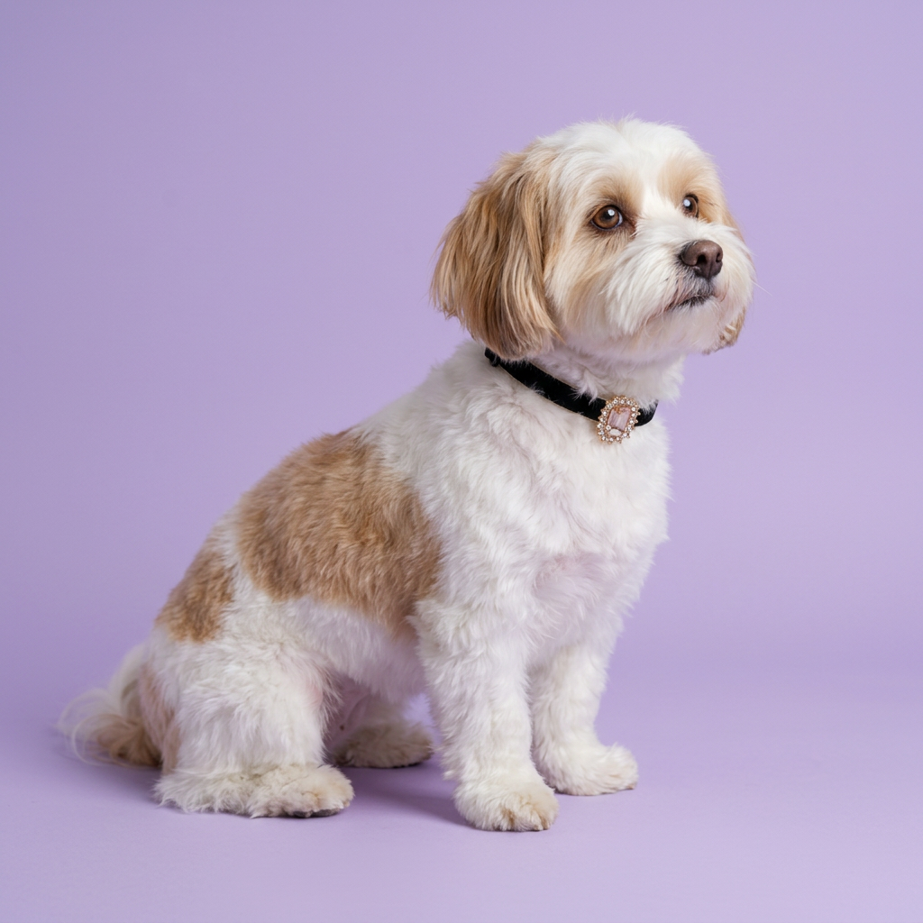 Havanese in a relaxed side-on seated pose