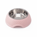 Blush pink textured heart embossed single pet bowl with removable stainless steel insert for cats and dogs