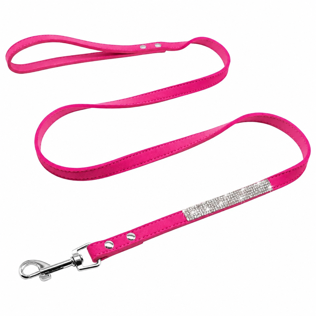 Hot fuchsia rhinestone leash on a white background