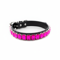 Black pet collar featuring a row of hot-pink rectangular rhinestones on a white background.