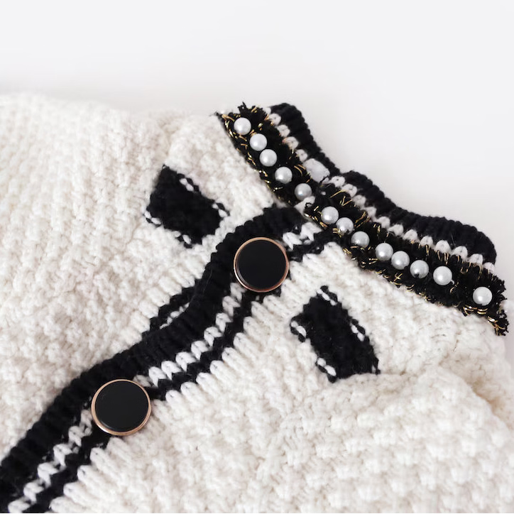 White Knit Pet Cardigan with Pearl-Style Collar