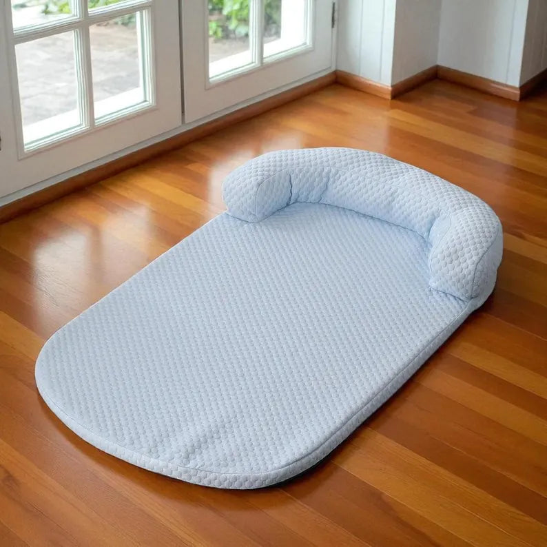 Blue Cooling Pet Mat with Headrest for Dogs & Cats