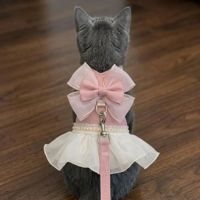 Pink Ruffle Pet Harness Dress & Leash Set