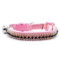 Luxury rhinestone cat collar pink velvet double-row black crystal safety breakaway bell