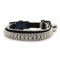 Luxury rhinestone pet collar black velvet triple-row clear crystal safety breakaway bell