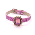 Luxury crystal pet collar pink glitter leather large pink emerald-cut gemstone halo rhinestone for cats and dogs