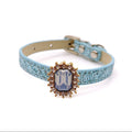 Luxury crystal pet collar blue glitter leather large lavender emerald-cut gemstone halo rhinestone for cats and dogs